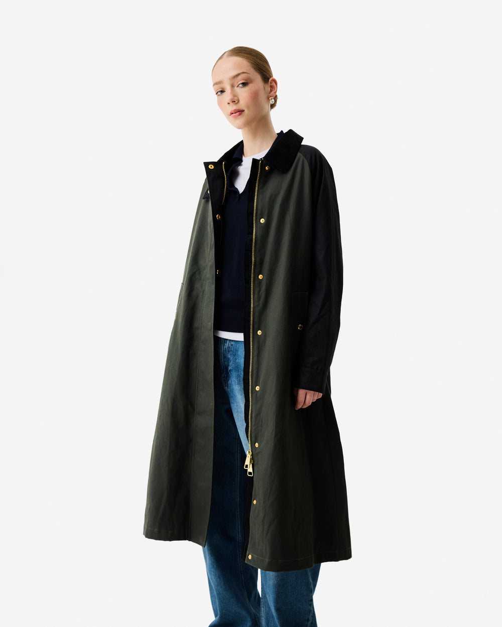 Women's Harrow Patch Colour Block Long Waxed Jacket
