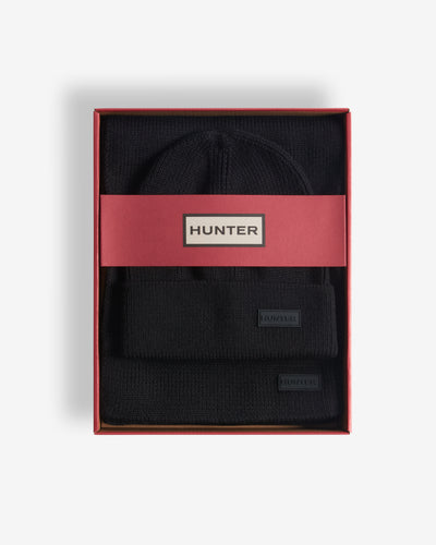 Unisex Black Arla Ribbed Cuff Beanie & Scarf Box Set