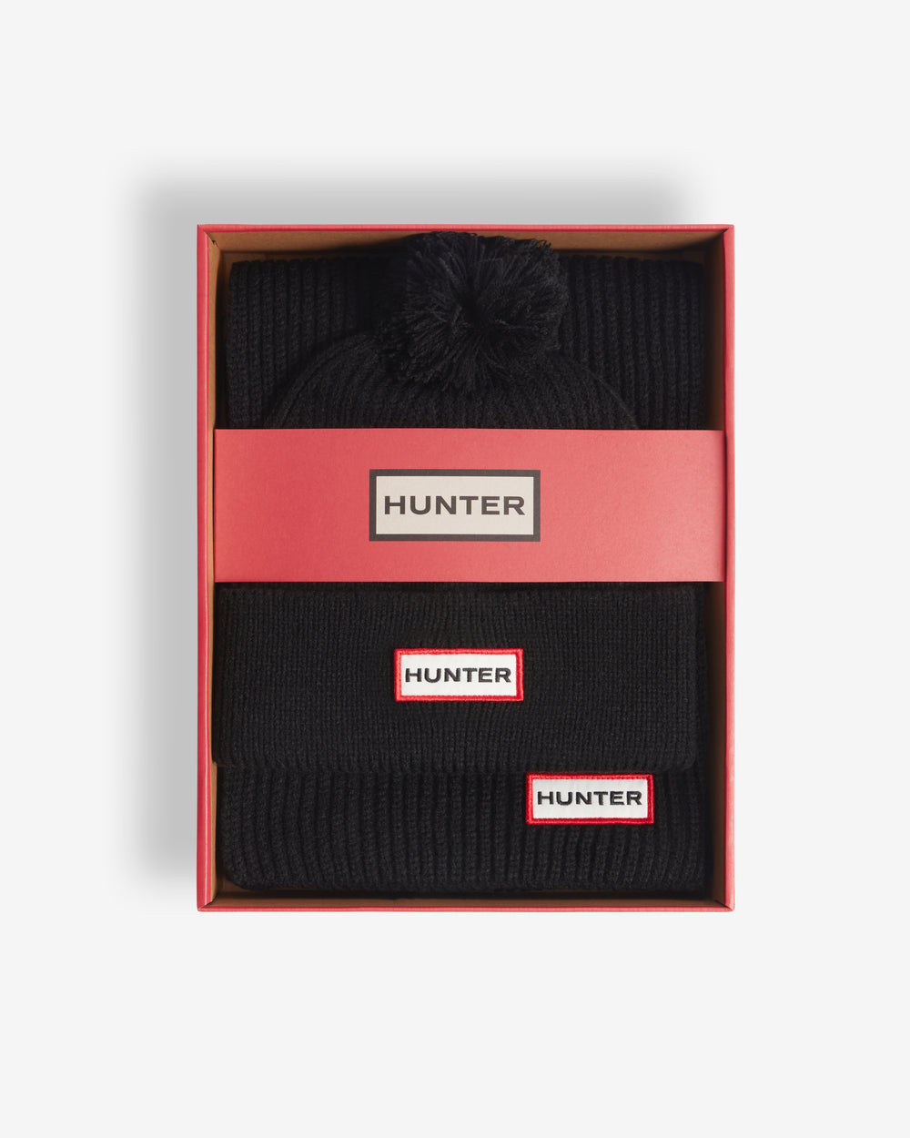 Unisex Black Arrinay Ribbed Pom Beanie/Scarf Box Set