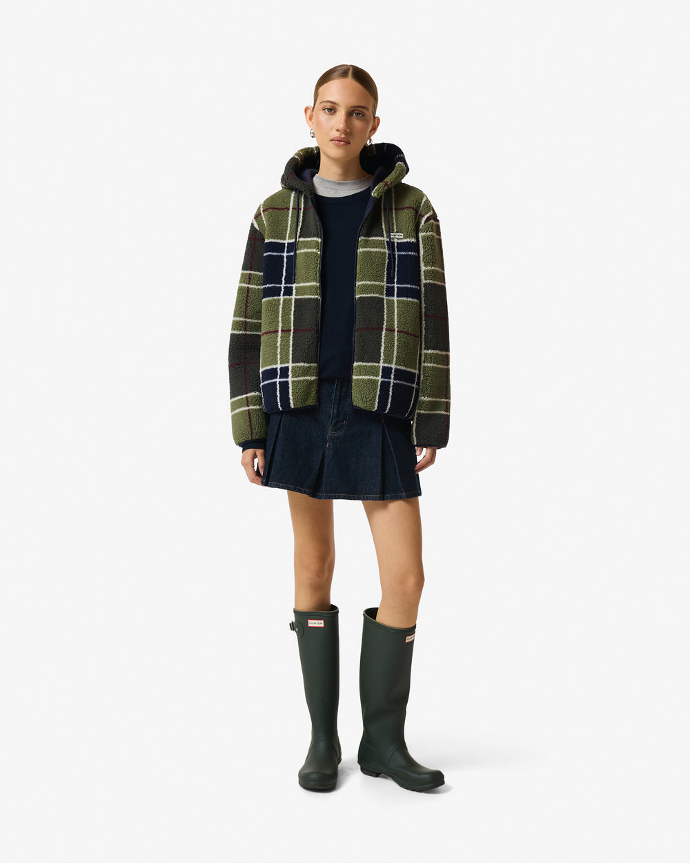 Women's Green Bonita Tartan Borg Fleece Jacket