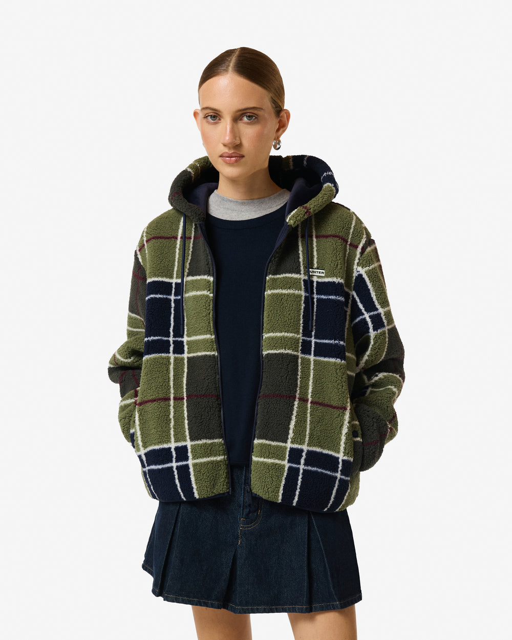 Women's Green Bonita Tartan Borg Fleece Jacket