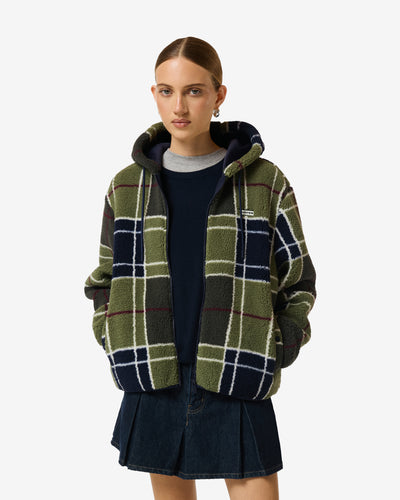 Women's Green Bonita Tartan Borg Fleece Jacket