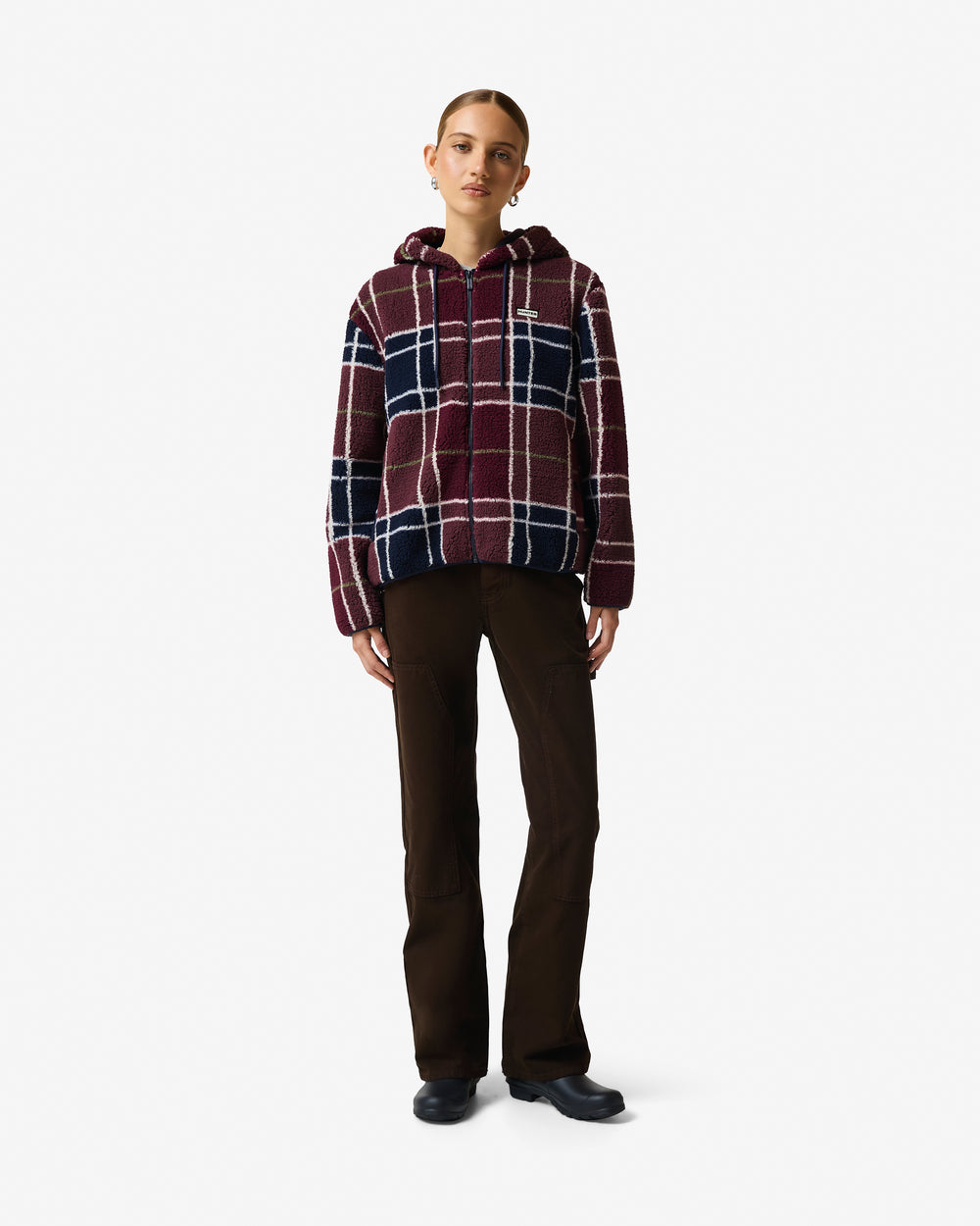 Women's Burgundy Bonita Tartan Borg Fleece Jacket