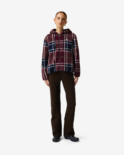 Women's Burgundy Bonita Tartan Borg Fleece Jacket