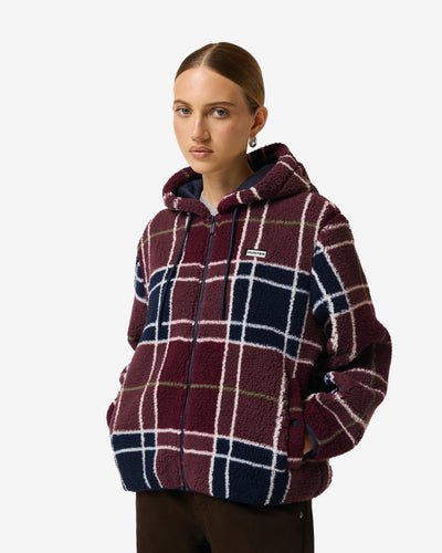 Women's Burgundy Bonita Tartan Borg Fleece Jacket