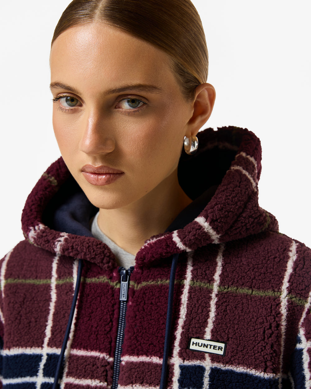 Women's Burgundy Bonita Tartan Borg Fleece Jacket