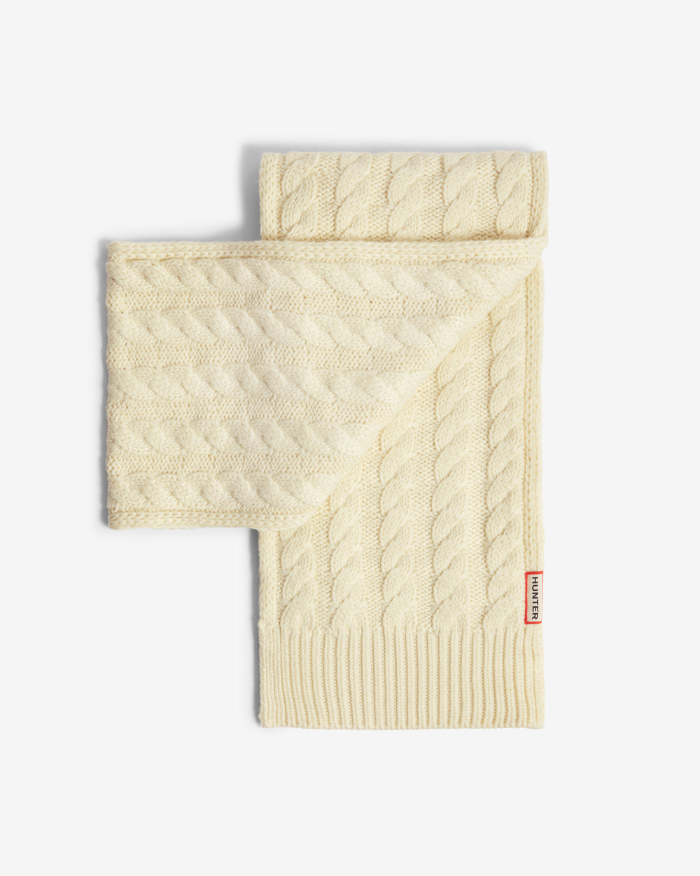Unisex Antique White Cable Knit Fur Pom Beanie & Scarf Box Set
