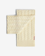 Unisex Antique White Cable Knit Fur Pom Beanie & Scarf Box Set