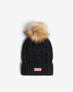 Unisex Black Cable Knit Fur Pom Beanie & Scarf Box Set