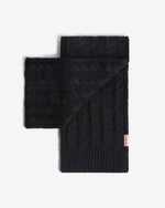 Unisex Black Cable Knit Fur Pom Beanie & Scarf Box Set