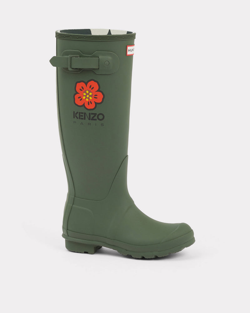 Displays the Green Hunter X Kenzo Men's Original Tall Wellington Boot