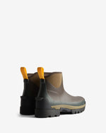 Displays a pair of the Chocolate Brown 'Hunter' branded women's GANNI X Hunter Balmoral Ankle Boot