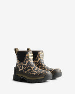 Displays a pair of the Leopard 'Hunter' branded Women's GANNI X Hunter Balmoral Ankle Boot