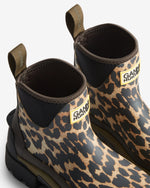 Displays a pair of the Leopard 'Hunter' branded Women's GANNI X Hunter Balmoral Ankle Boot