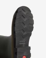 Displays the sole of the Dark Olive 'Hunter' branded Unisex GANNI X Hunter Tall Adjustable Downpour Wellington Boot