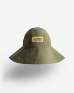 Displays the Green 'Hunter' branded unisex Green GANNI X Hunter Waterproof Bucket Hat