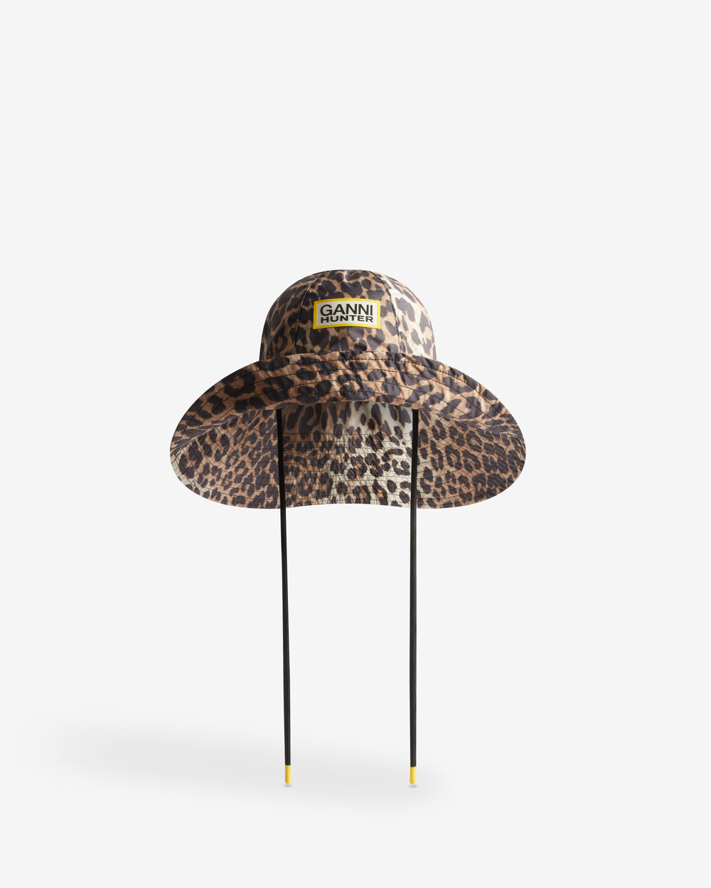 Displays the Leopard 'Hunter' branded unisex GANNI X Hunter Waterproof Bucket Hat