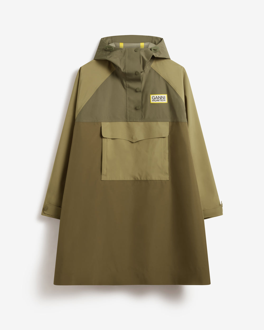 Displays the Green 'Hunter' branded Unisex GANNI X Hunter Waterproof Poncho