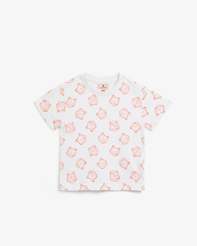 Displays the Kids White MAISON KITSUNÉ x HUNTER Fox Head T-shirt
