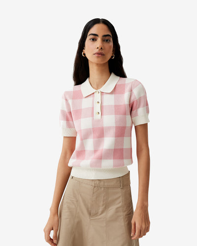 Women's Kindie Knit Gingham Polo Shirt