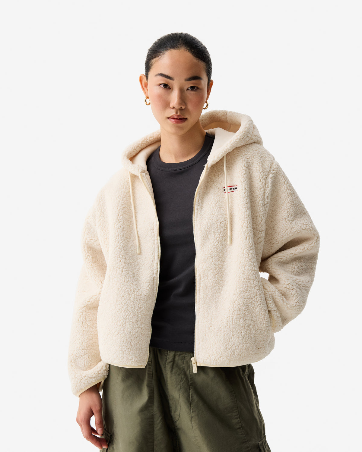 Antique White Bonelle Borg Fleece Hoodie
