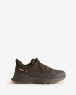 A single Hunter outdoor shoe in dark brown and black, shown from a side profile against a clean white background.