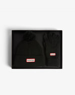 Unisex Black Ribbed Pom Beanie/Gloves Box Set