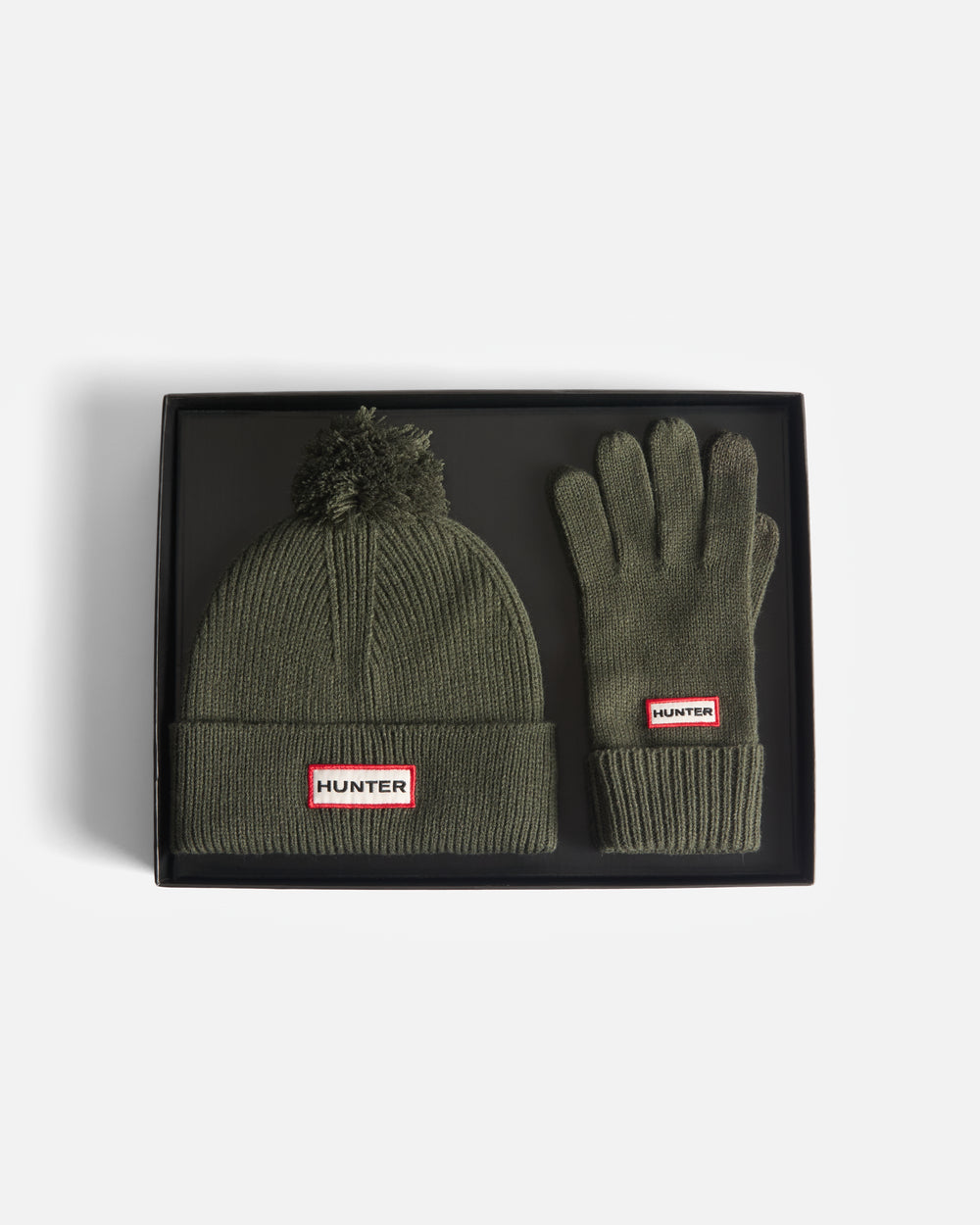 Unisex Kambaba Green Ribbed Pom Beanie/Gloves Box Set