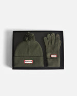 Unisex Kambaba Green Ribbed Pom Beanie/Gloves Box Set