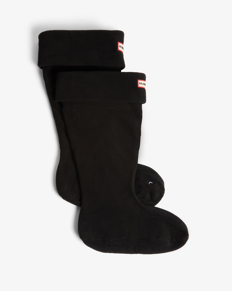 Displays the Black 'Hunter' branded Recycled Downpour Fleece Tall Boot Socks