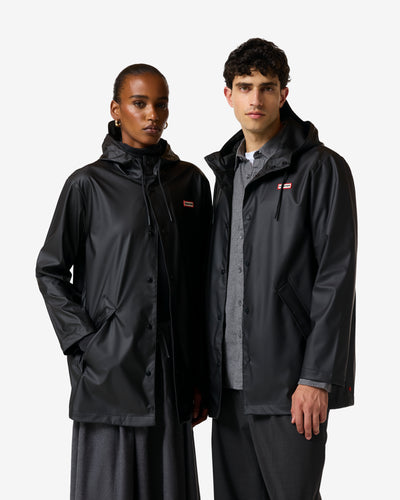 Unisex Black Downpour Jo PU Rain Parka