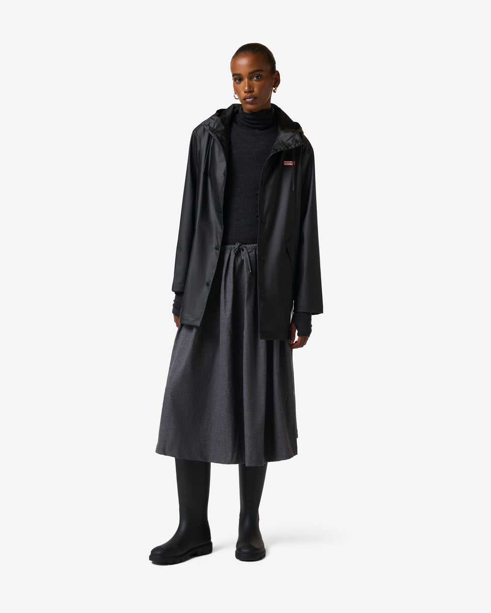 Unisex Black Downpour Jo PU Rain Parka