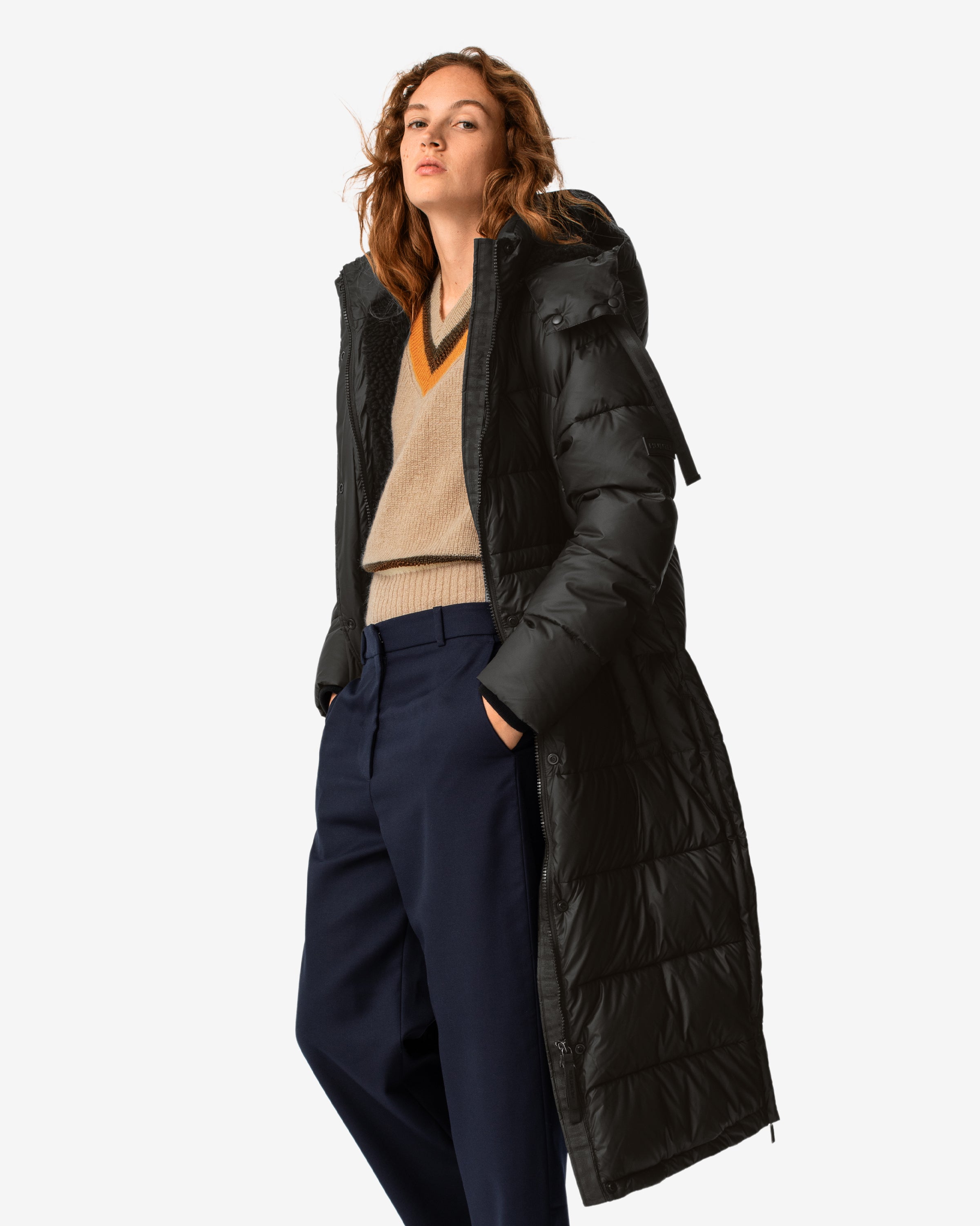 Long black clearance womens puffer jacket