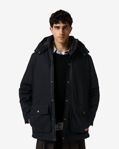 Displays a model wearing the Black 'Hunter' branded Men's Original 170 Yrs Anniversary Jacket