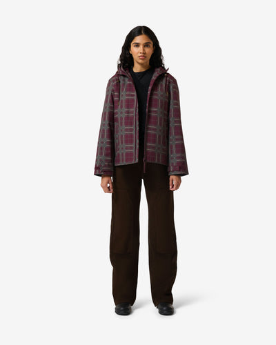 Displays a model wearing the Port Royale 'Hunter' branded Women's Original Waterproof Tartan Jacket