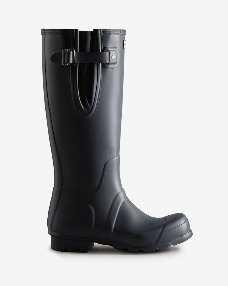 Displays the navy 'Hunter' branded Men's Tall Side Adjustable Wellington Boot