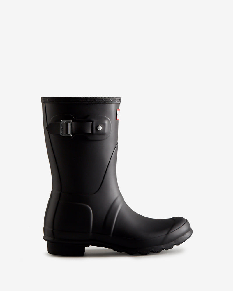Displays the black 'Hunter' branded Women's Original Short Wellington Boot