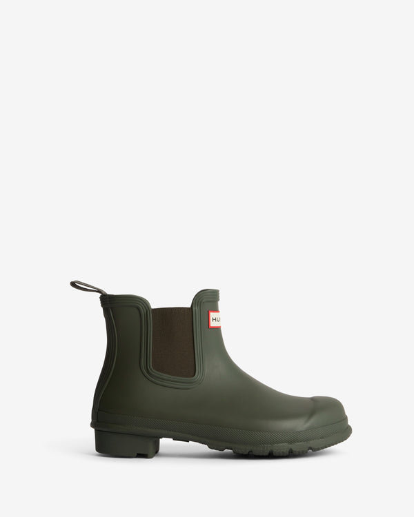 Displays the Dark Olive 'Hunter' branded Women's Original Chelsea Boot