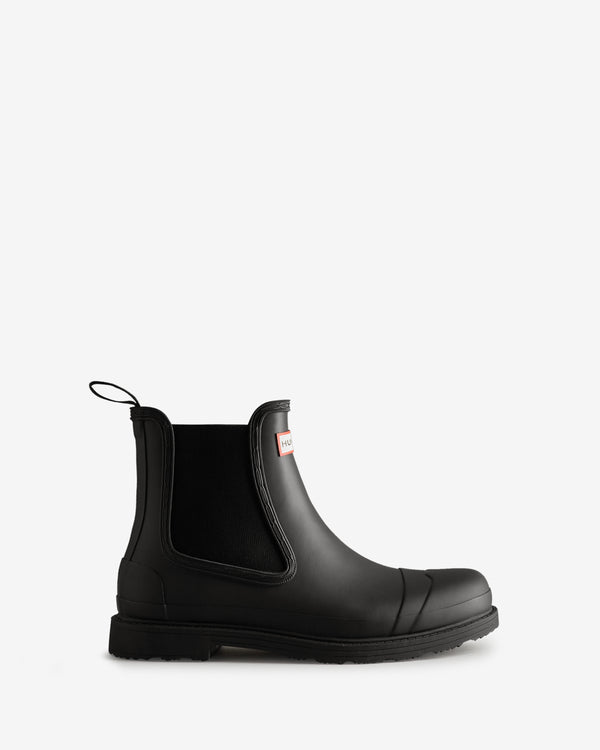Displays the black 'Hunter' branded Men's Commando Chelsea Boot