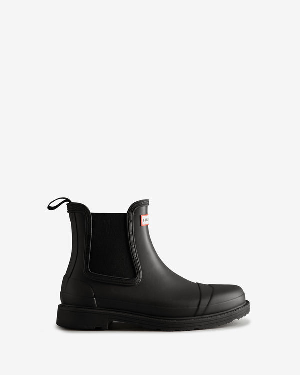 Displays the black 'Hunter' branded Women's Commando Chelsea Boot