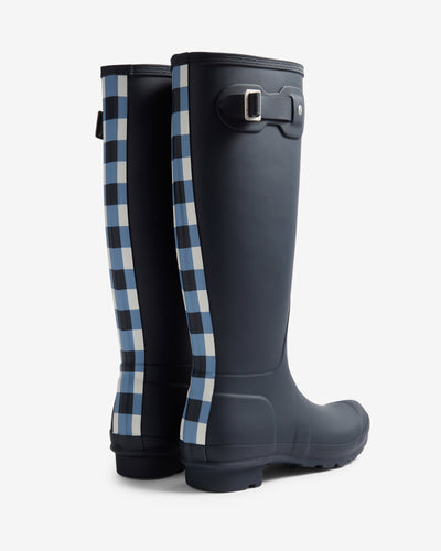 Women's Gingham Backstrap Tall Wellington Boots