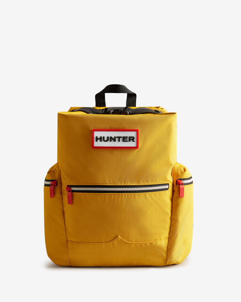 Displays the Yellow 'Hunter' branded Nylon Large Topclip Backpack