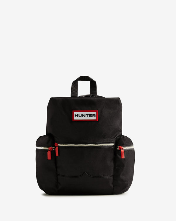 Displays the Black 'Hunter' branded  Nylon Mini Topclip Backpack