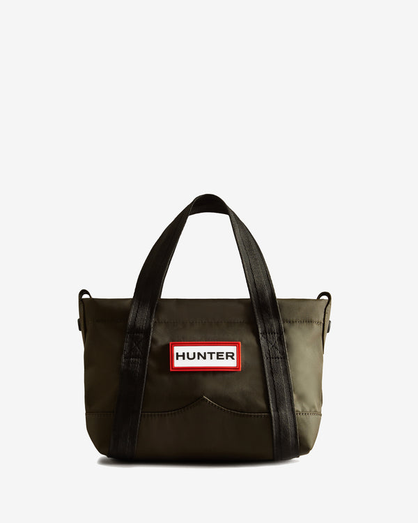 Displays the Dark Olive 'Hunter' branded Nylon Mini Topclip Tote