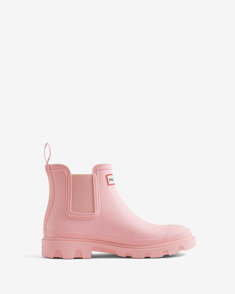 Displays the Parfait Pink 'Hunter' branded Unisex Downpour Chelsea Boot