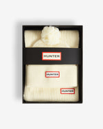Unisex Antique White Arrinay Ribbed Pom Beanie/Scarf Box Set