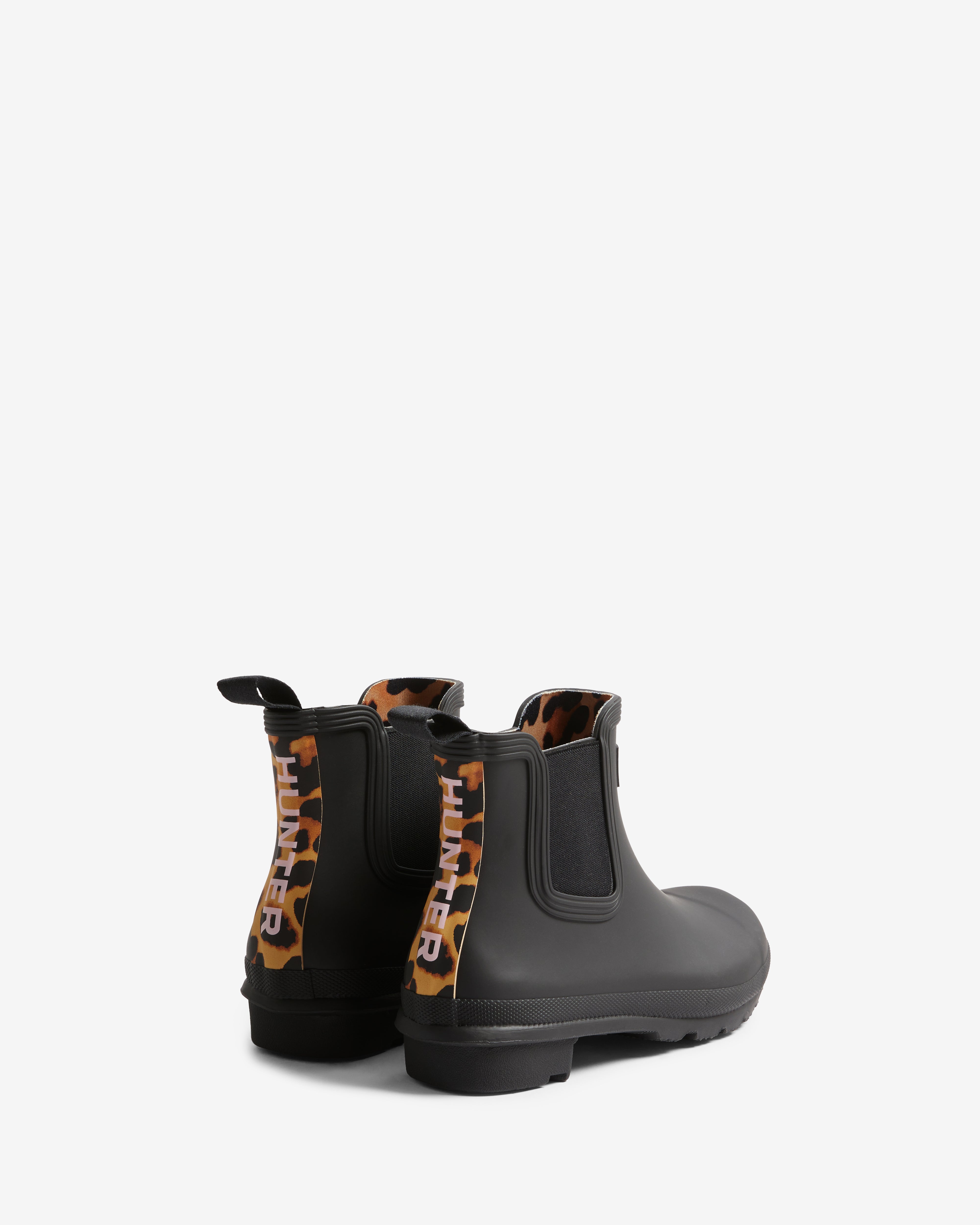 Women's Black Chelsea Leopard Print Backstrap Boot – Hunter Boots UK