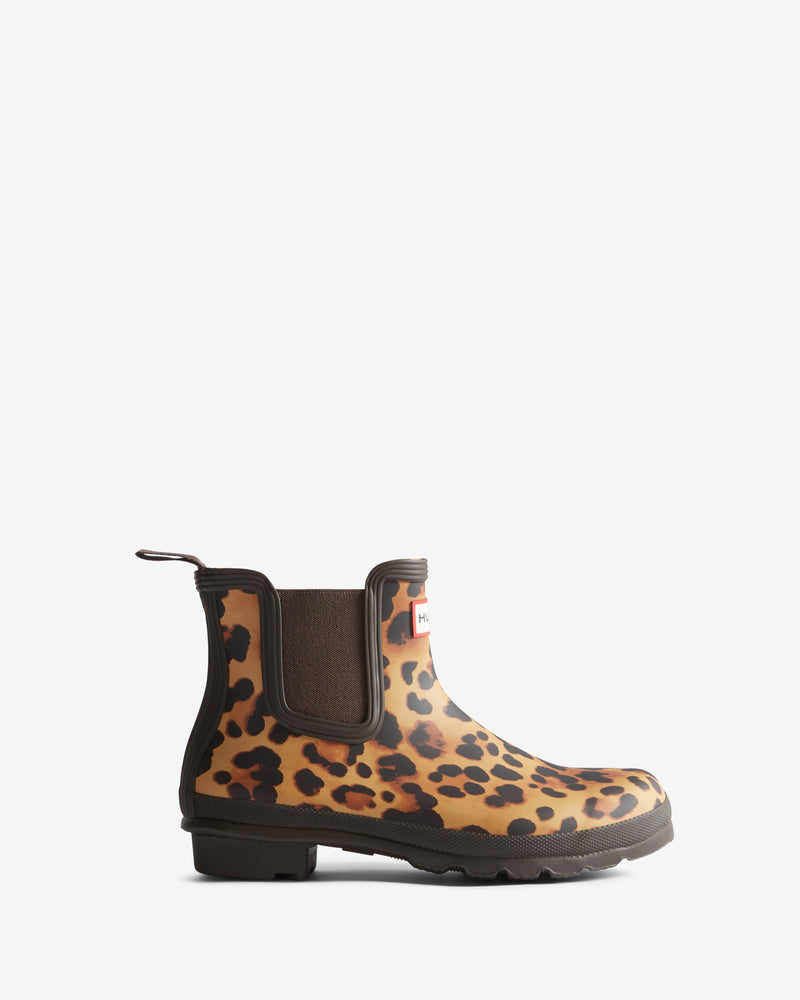 Displays the Leopard Print 'Hunter' branded Women's Original Chelsea Boots