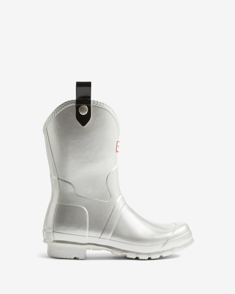 Displays the Silver Metallic 'Hunter' branded Women's Original Cowboy Wellington Boot