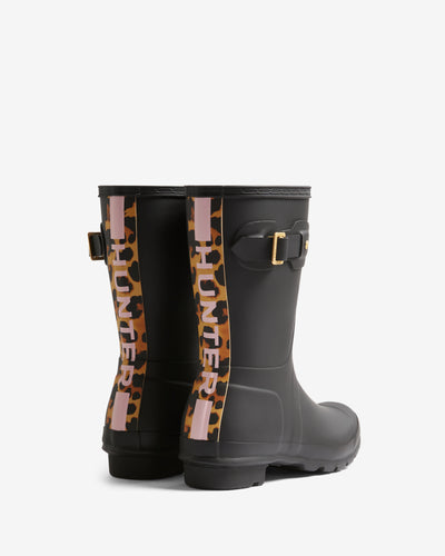 Women's Leopard Print Backstrap Short Wellington Boots